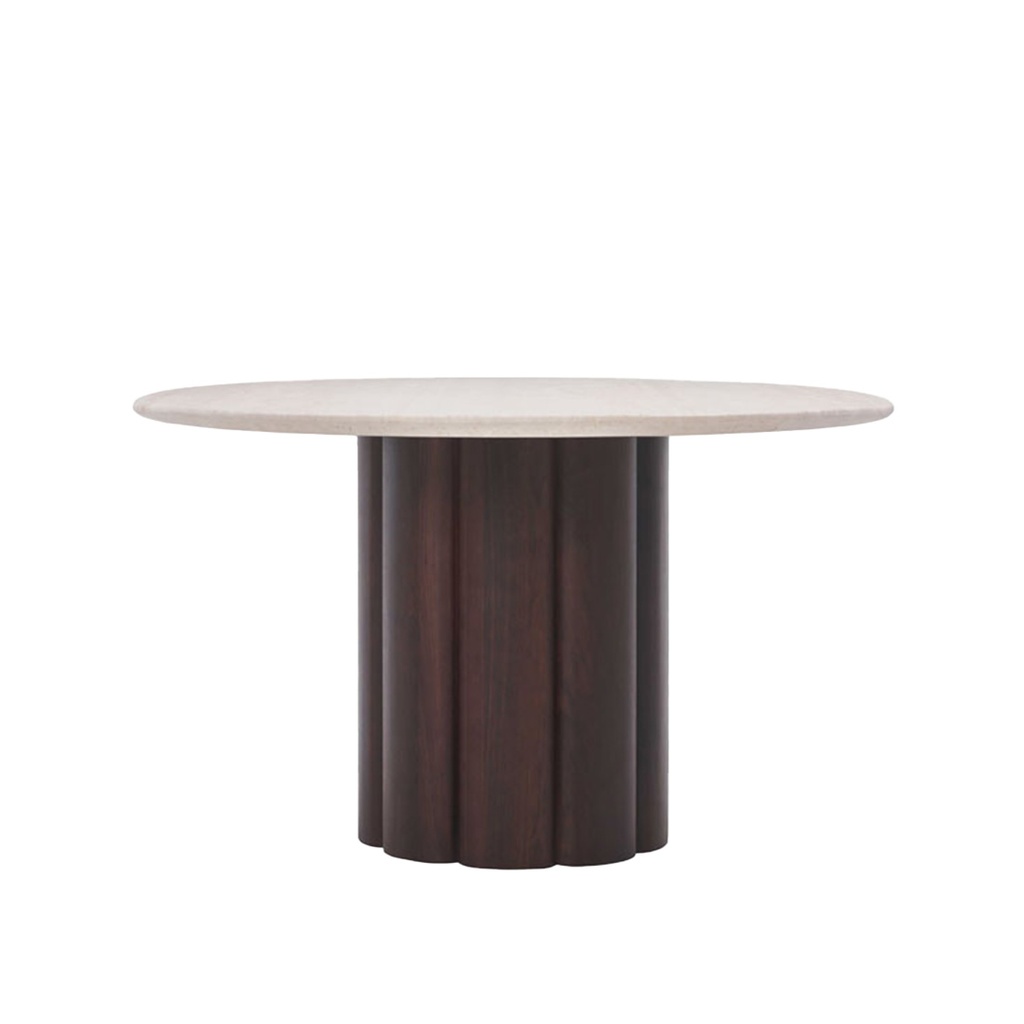 [NATADORA-KORA-MARBLE-DINING-TABLE-WALNUT-NATURAL-TRAVERTINE-DT-NAT-KORA-MAR-X-NATURAL-TRAVERTINE] Natadora Kora Marble Dining Table - Walnut - Natural Travertine