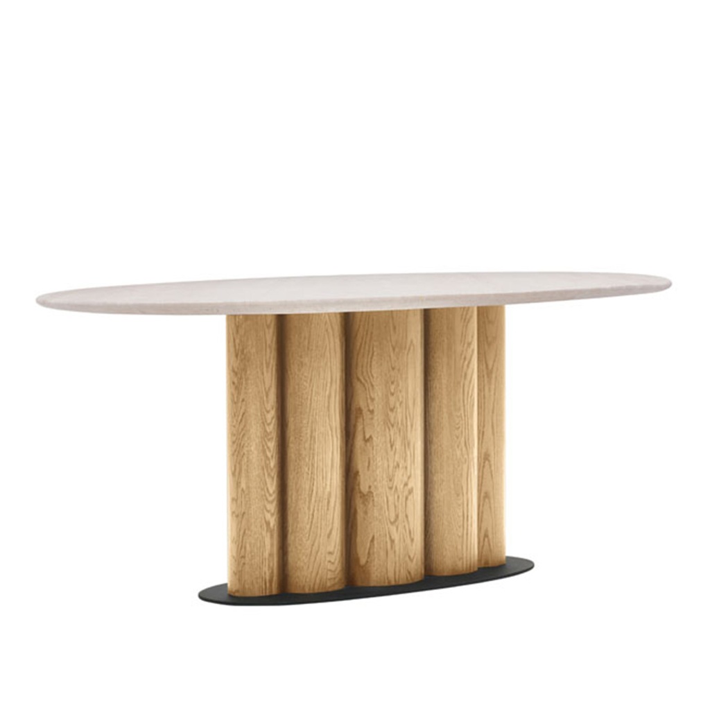 [NATADORA-KORA-OVAL-DINING-TABLE-NATURAL-TRAVERTINE-LIGHT-OAK-DT-NAT-KORA-MAR-OVL-X-LIGHT-OAK] Natadora Kora Oval Dining Table - Natural Travertine - Light Oak
