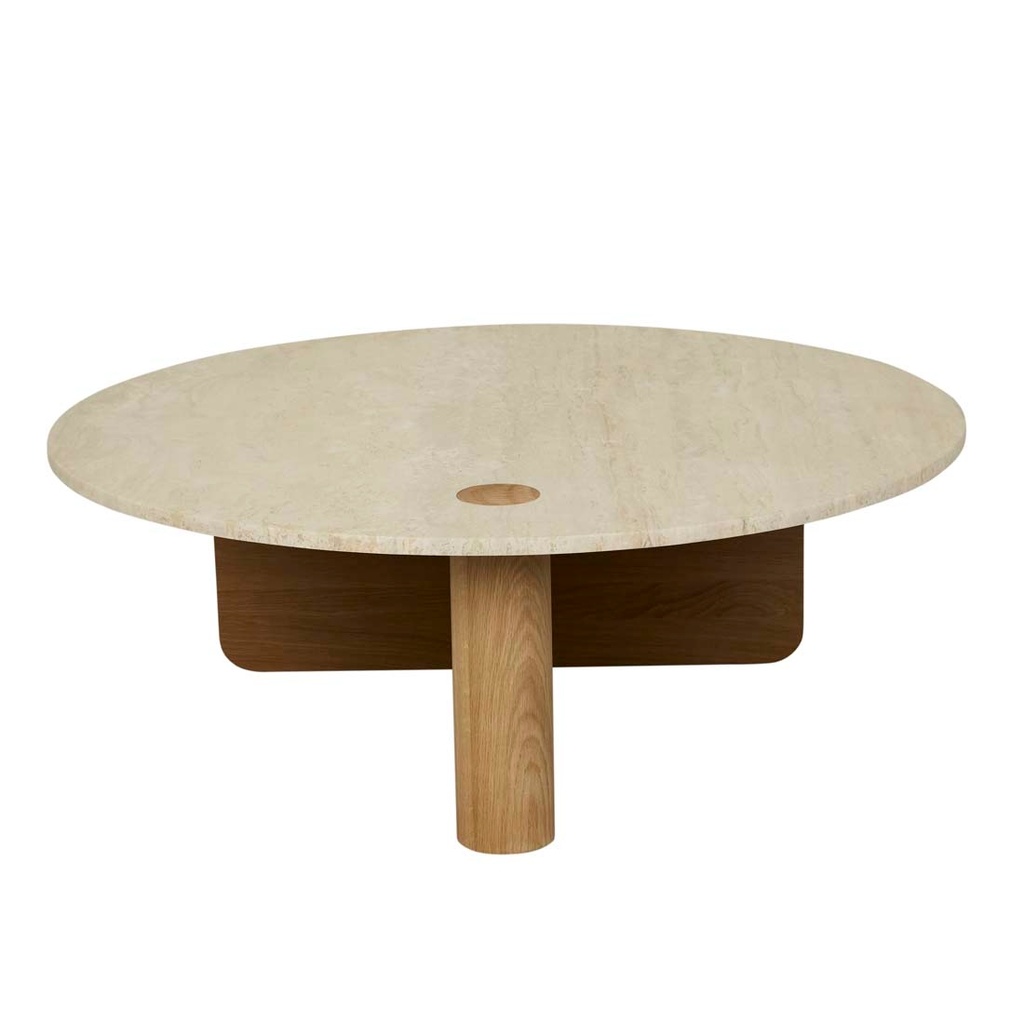 [NATADORA-PIVOT-MARBLE-COFFEE-TABLE-NATURAL-TRAVERTINE-LIGHT-OAK-CTO-NAT-PIV-MAR-LIGHT-OAK] Natadora Pivot Marble Coffee Table - Natural Travertine - Light Oak