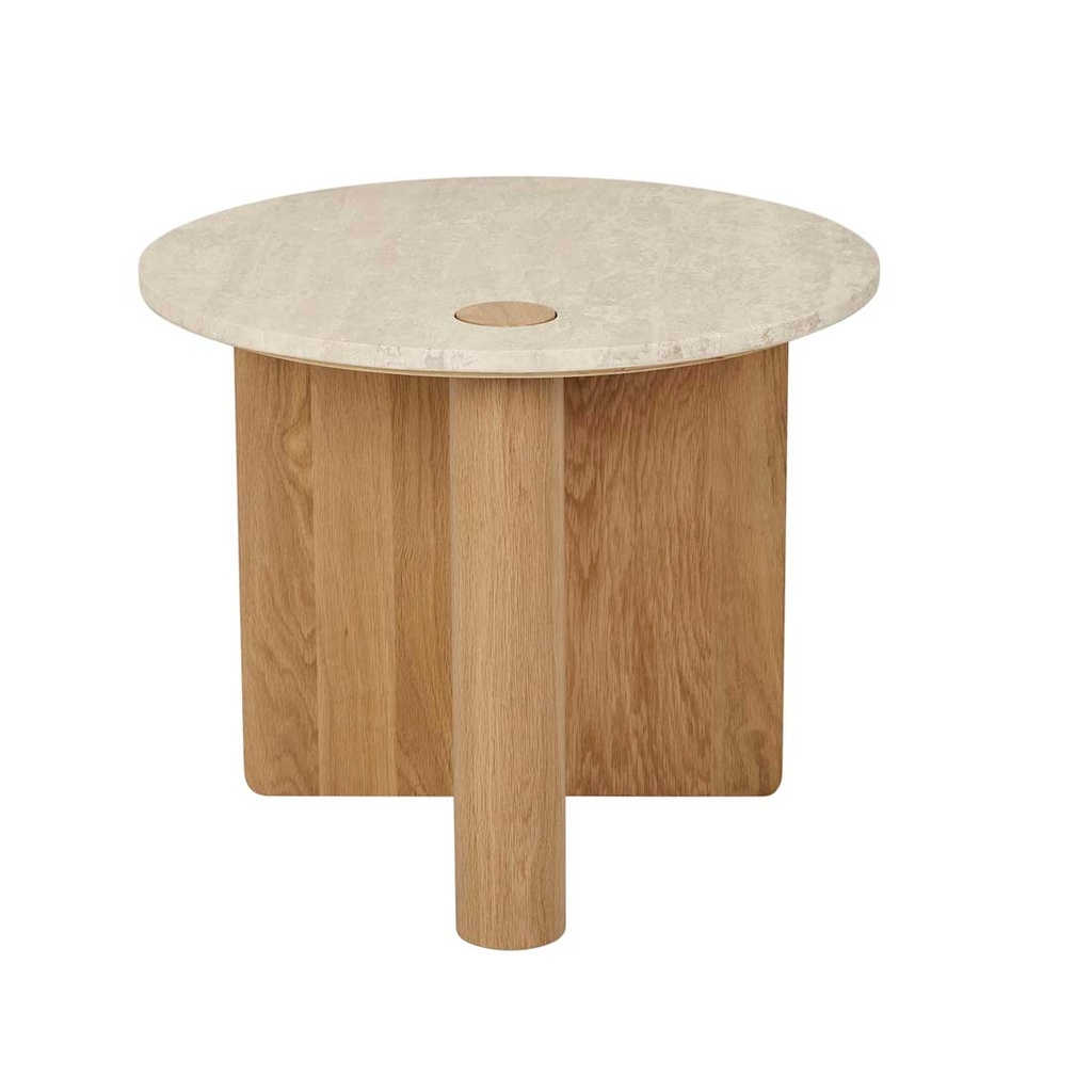 [NATADORA-PIVOT-MARBLE-SIDE-TABLE-NATURAL-TRAVERTINE-LIGHT-OAK-LTO-NAT-PIV-MAR-LIGHT-OAK] Natadora Pivot Marble Side Table - Natural Travertine - Light Oak