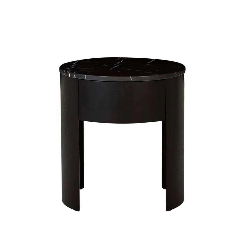 [OBERON-CRESCENT-MARBLE-BEDSIDE-MATT-BLACK-MARBLE-MATT-DARK-OAK-SIDE-OBER-CRES-MAR-MATT-DARK-OAK] Oberon Crescent Marble Bedside - Matt Black Marble - Matt Dark Oak