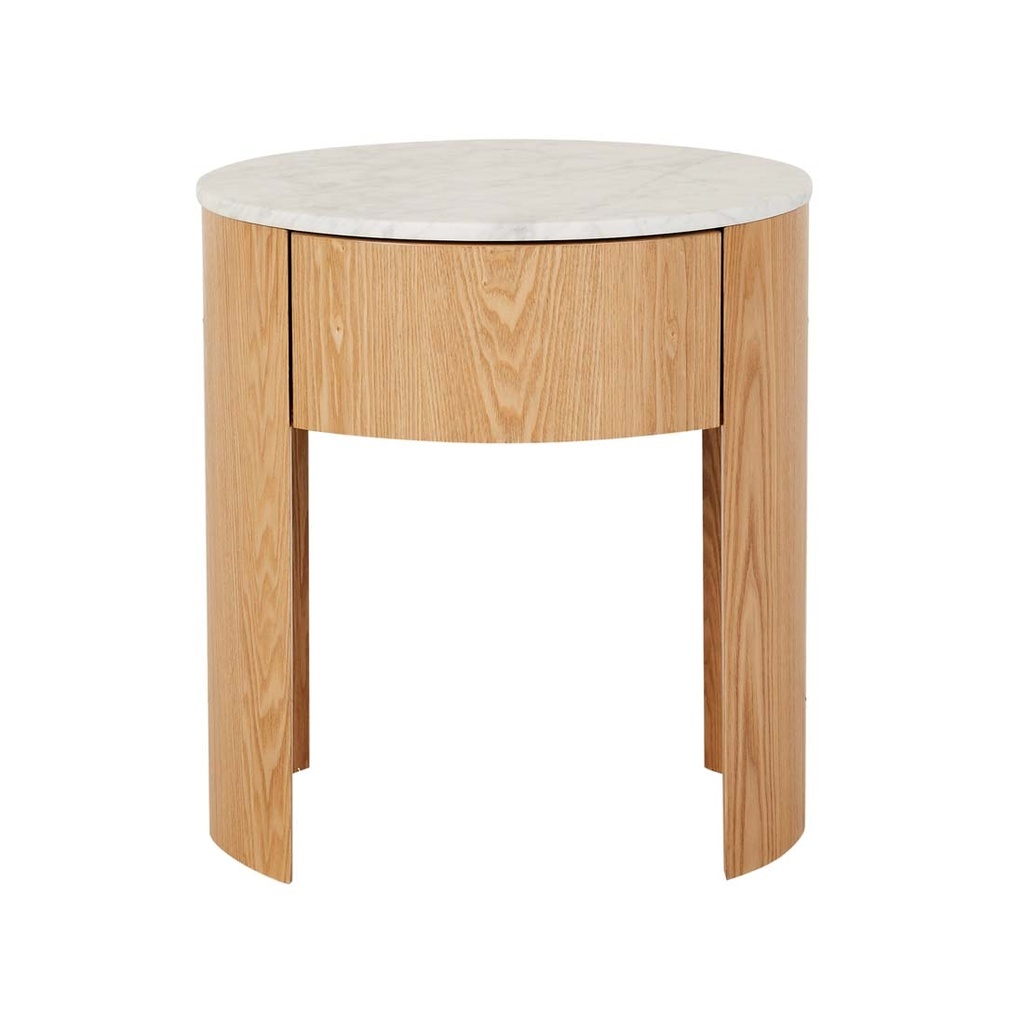 [OBERON-CRESCENT-MARBLE-BEDSIDE-MATT-WHITE-MARBLE-NATURAL-ASH-SIDE-OBER-CRES-MAR-NATURAL-ASH] Oberon Crescent Marble Bedside - Matt White Marble - Natural Ash