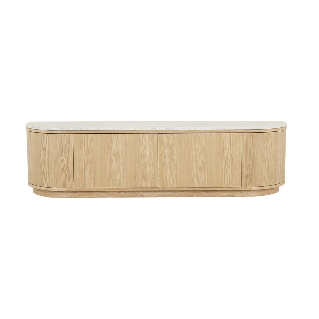 [OBERON-CRESENT-MARBLE-ENTERTAINMENT-UNIT-MATT-WHITE-MARBLE-NATURAL-ASH-TV-OBER-CRES-MAR-X-NATURAL-ASH] Oberon Crescent Marble Entertainment Unit - Matt White Marble - Natural Ash
