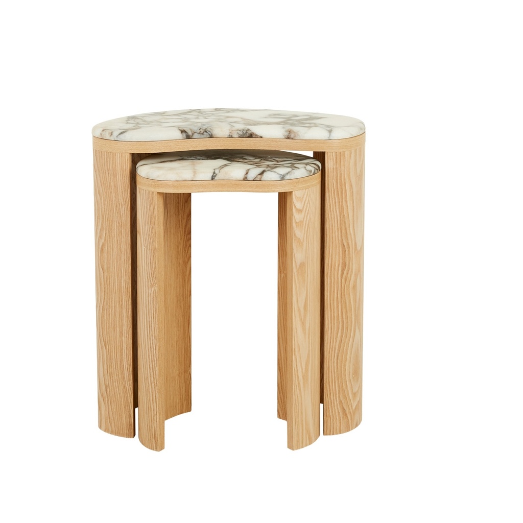 [OBERON-CURVE-NEST-MARBLE-SIDE-TABLE-NATURAL-ASH-MATT-OCEAN-MARBLE-LT-OBER-CRV-S2-MAR-MATT-OCEAN-MARBLE] Oberon Curve Nest Marble Side Tables - Natural Ash - Matt Ocean Marble