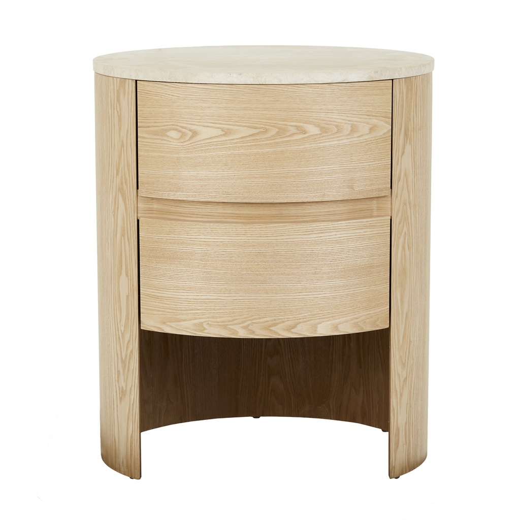 [OBERON-LUNE-MARBLE-BEDSIDE-NATURAL-ASH-NATURAL-TRAVERTINE-SIDE-OBER-LUN-MAR-NATURAL-TRAVERTINE] Oberon Lune Marble Bedside - Natural Ash - Natural Travertine