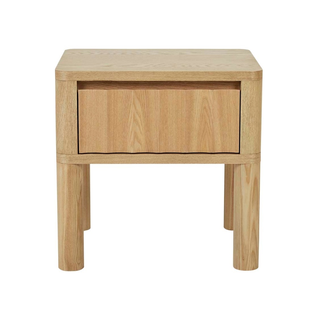 [OLIVER-FLUTED-1-DRAWER-BEDSIDE-NATURAL-ASH-SIDE-OLIV-FLU-1DR] Oliver Fluted 1 Drawer Bedside - Natural Ash