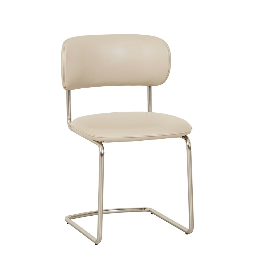 [PICCOLO-CANTILEVER-DINING-CHAIR-SANDSTONE-PU-BRUSHED-CHROME-CH-PICC-CANT-BRUSHED-CHROME] Piccolo Cantilever Dining Chair - Sandstone PU - Brushed Chrome