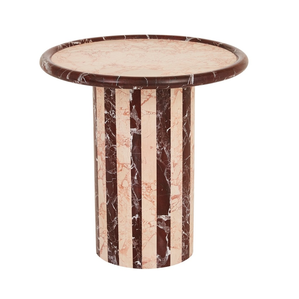 [PIPPA-STRIPE-MARBLE-SIDE-TABLE-BLUSH-DAPPLE-SANGRIA-LTO-PIPPA-STR-MAR-SANGRIA] Pippa Stripe Marble Side Table - Blush Dapple - Sangria