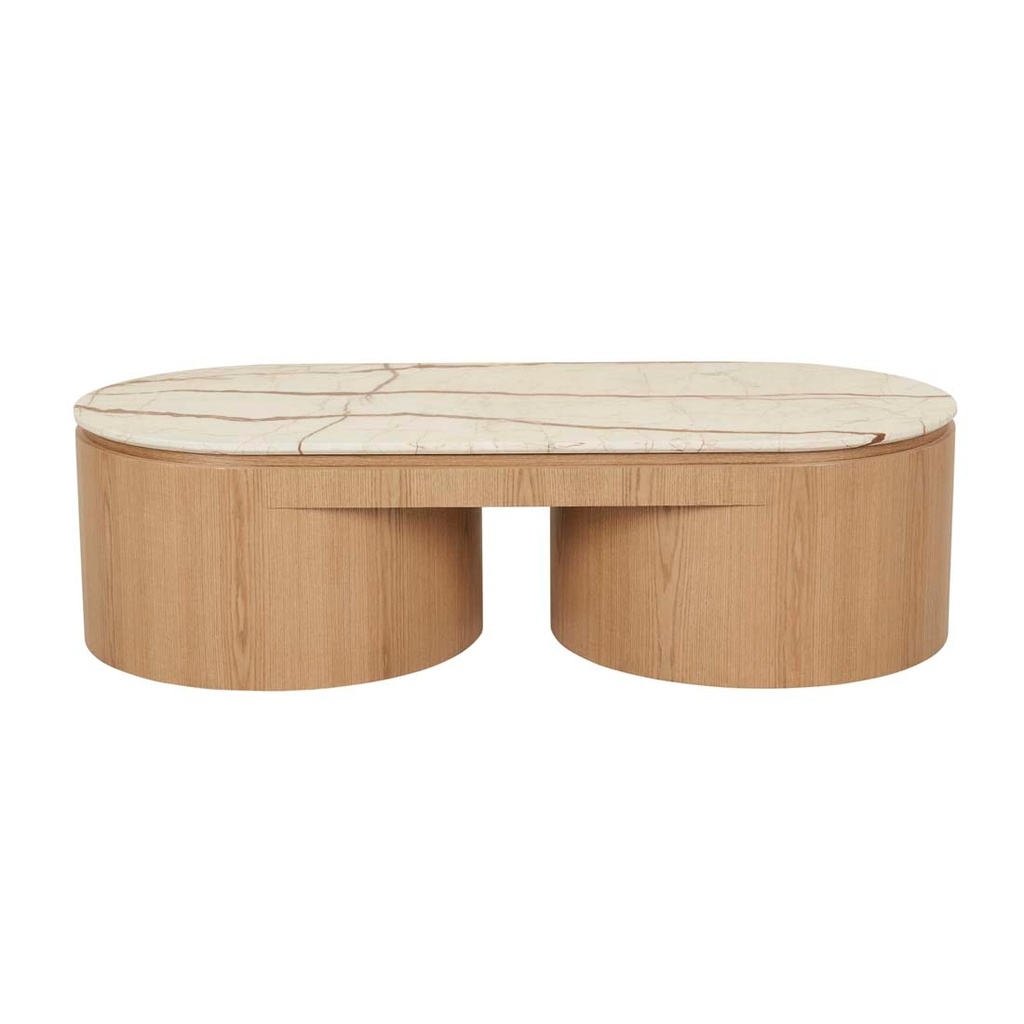[PLUTO-OVAL-MARBLE-COFFEE-TABLE-BROWN-VEIN-MARBLE-NATURAL-ASH-CT-PLU-OVL-MAR-NATURAL-ASH] Pluto Oval Marble Coffee Table - Brown Vein Marble - Natural Ash