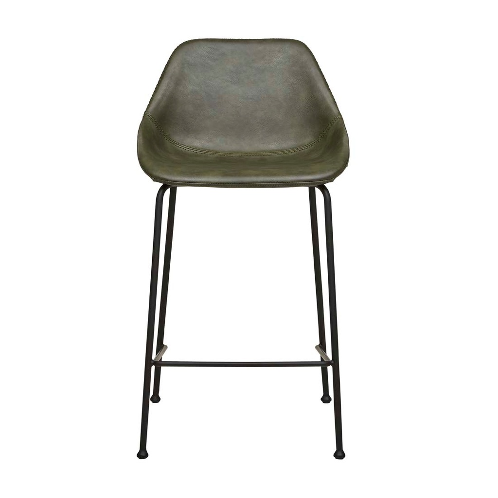 Ronald Barstool - Vintage Matt Green PU - Black Leather