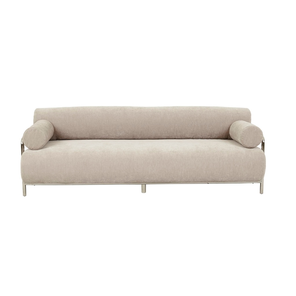 [SIDNEY-RENZO-3-SEATER-SOFA-PARCHMENT-CHROME-SOF-SID-RENZ3S-CHROME] Sidney Renzo 3 Seater Sofa - Parchment - Chrome