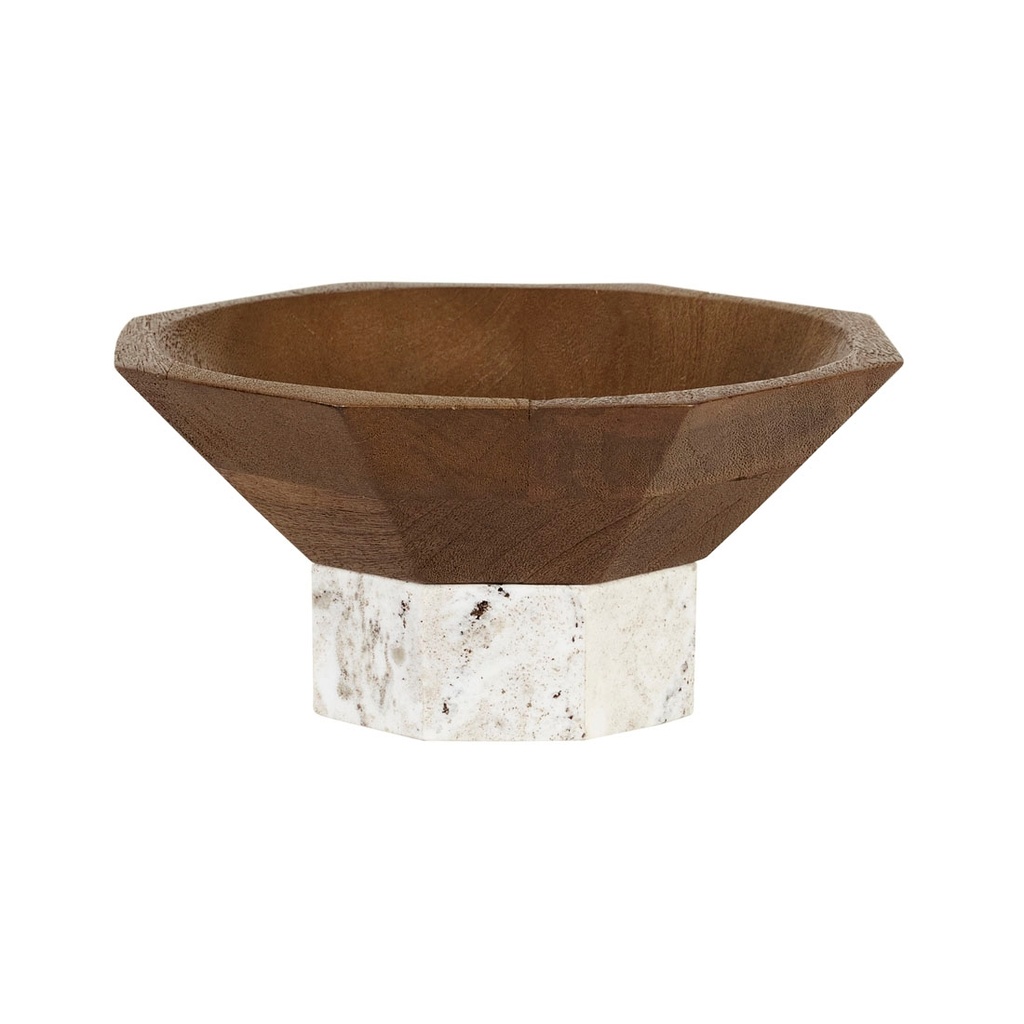 [THERON-ZENITH-BOWL-LOW-MOCHA-MARBLE-PECAN-MANGO-WOOD-DEC-THER-ZEN-LW-BOWL-PECAN-MANGO-WOOD] Theron Zenith Low Bowl - Mocha Marble - Pecan Mango Wood