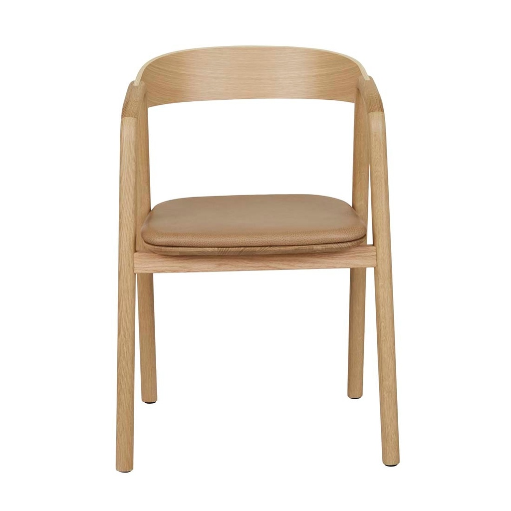 [TOLV-INLAY-UPHOLSTERED-DINING-ARMCHAIR-PECAN-LEATHER-LIGHT-OAK-CH-TOLV-INLAY-ARM-UPH-LIGHT-OAK] Tolv Inlay Upholstered Dining Armchair - Pecan Leather - Light Oak