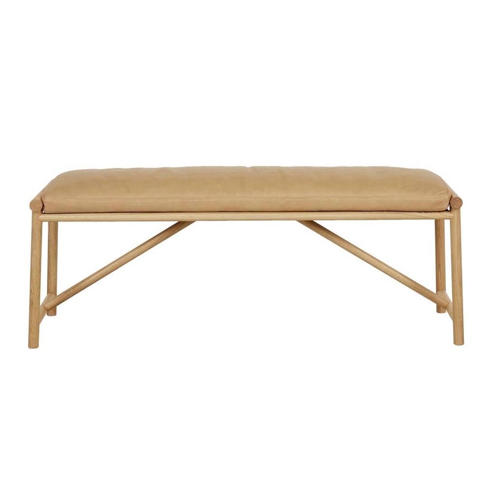 [TOLV-OSAKA-BENCH-SEAT-CAMEL-LEATHER-LIGHT-OAK-BEN-TOLV-OSA-X-LIGHT-OAK] Tolv Osaka Bench Seat - Camel Leather - Light Oak