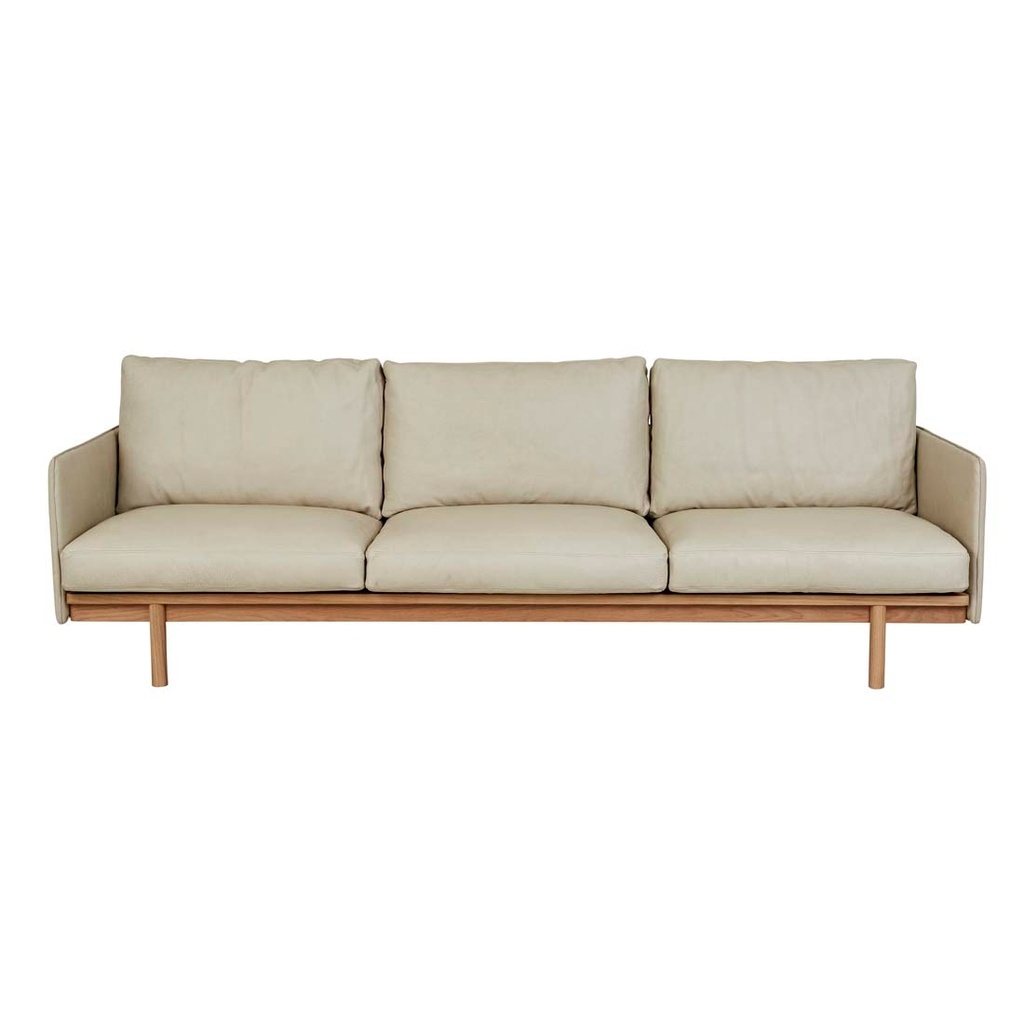 [TOLV-PENSIVE-3-SEATER-SOFA-LIMESTONE-LEATHER-LIGHT-OAK-SOF-TOLV-PEN3S-LIGHT-OAK] Tolv Pensive 3 Seater Sofa - Limestone Leather - Light Oak
