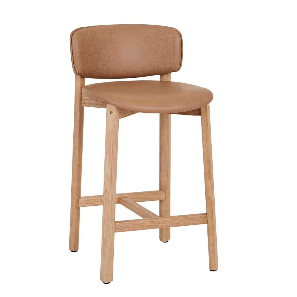 [TOLV-PINTA-BARSTOOL-PECAN-LEATHER-LIGHT-OAK-BS-SKE-PIN-UPH-X-LIGHT-OAK] Tolv Pinta Upholstered Barstool - Pecan Leather - Light Oak