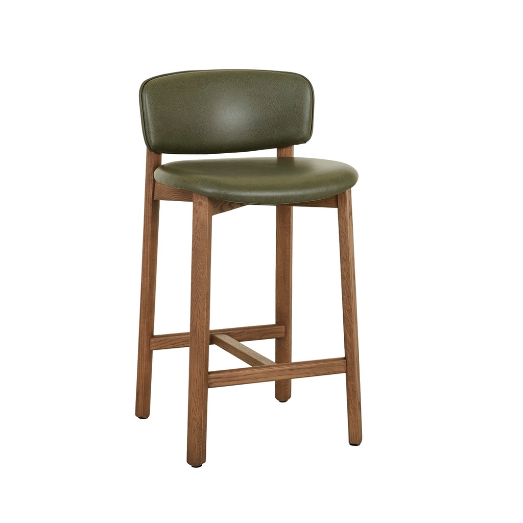 [TOLV-PINTA-UPHOLSTERED-BARSTOOL-KALE-LEATHER-LATTE-OAK-BS-SKE-PIN-UPH-X-LATTE-OAK] Tolv Pinta Upholstered Barstool - Kale Leather - Latte Oak