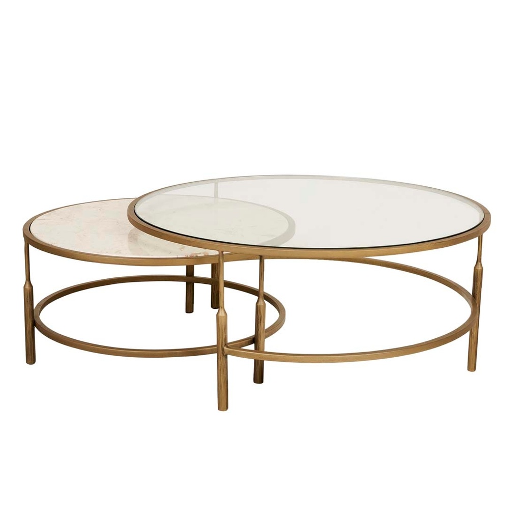 [VERONA-CHARM-NEST-OF-2-COFFEE-TABLES-CREMA-BEIGE-MARBLE-ANTIQUE-BRASS-CT-VERO-CHA-NEST-ANTIQUE-BRASS] Verona Charm Nest of 2 Coffee Tables - Crema Beige Marble - Antique Brass