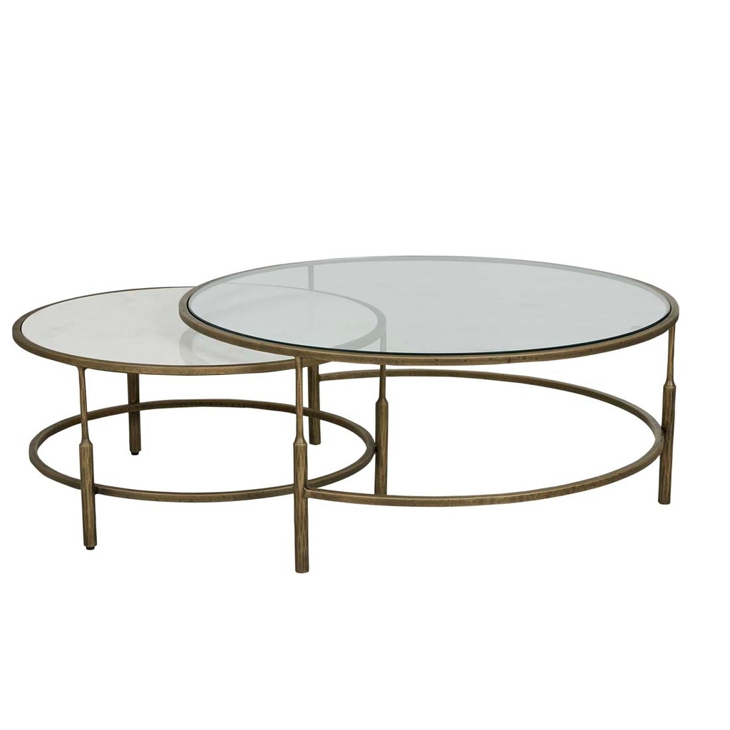 [VERONA-CHARM-NEST-OF-2-COFFEE-TABLES-WHITE-MARBLE-ANTIQUE-BRASS-CT-VERO-CHA-NEST-ANTIQUE-BRASS] Verona Charm Nest of 2 Coffee Tables - White Marble - Antique Brass