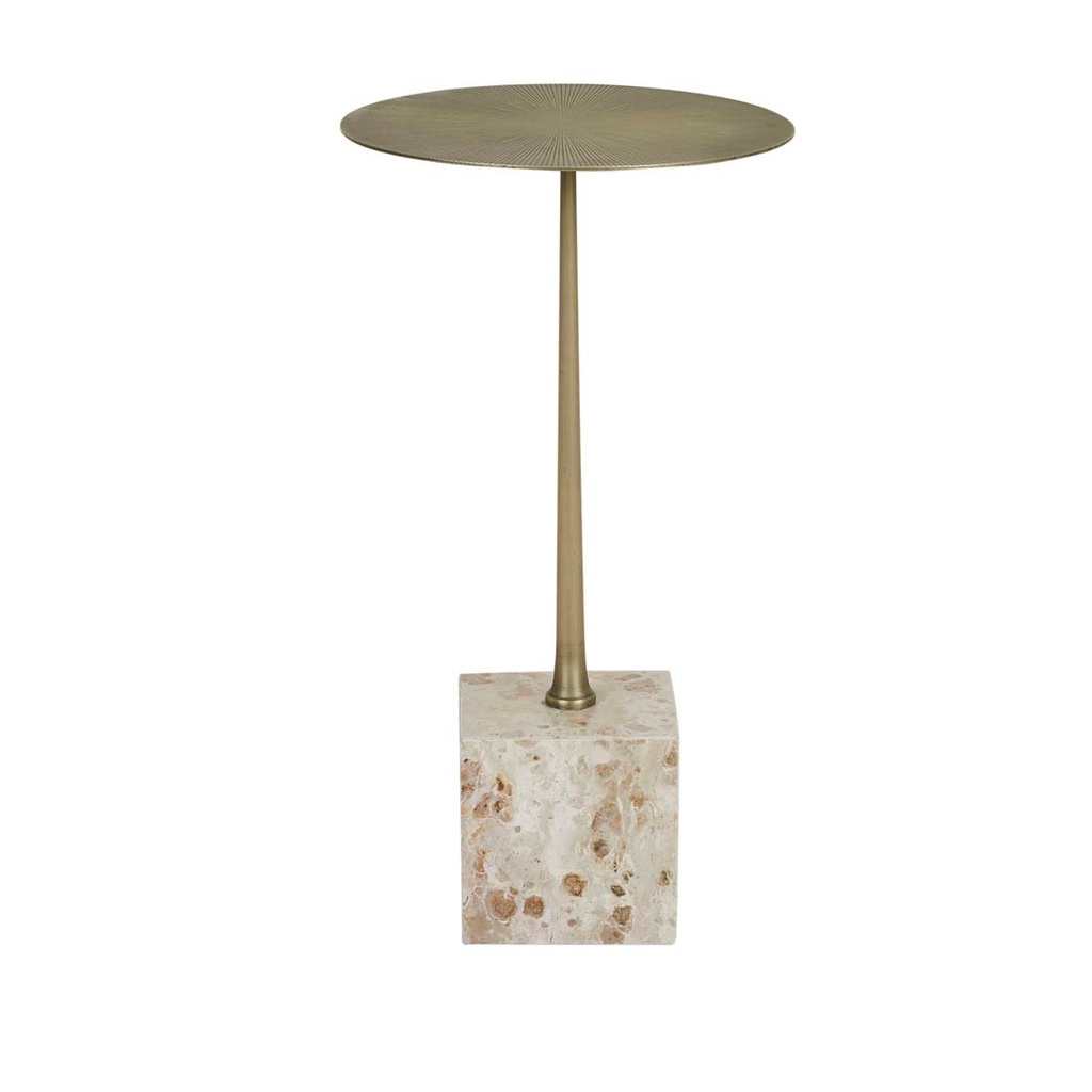 [VERONA-PILLAR-SIDE-TABLE-LATTE-ANTIQUE-BRASS-LTO-VERO-PIL-ANTIQUE-BRASS] Verona Pillar Side Table - Latte - Antique Brass