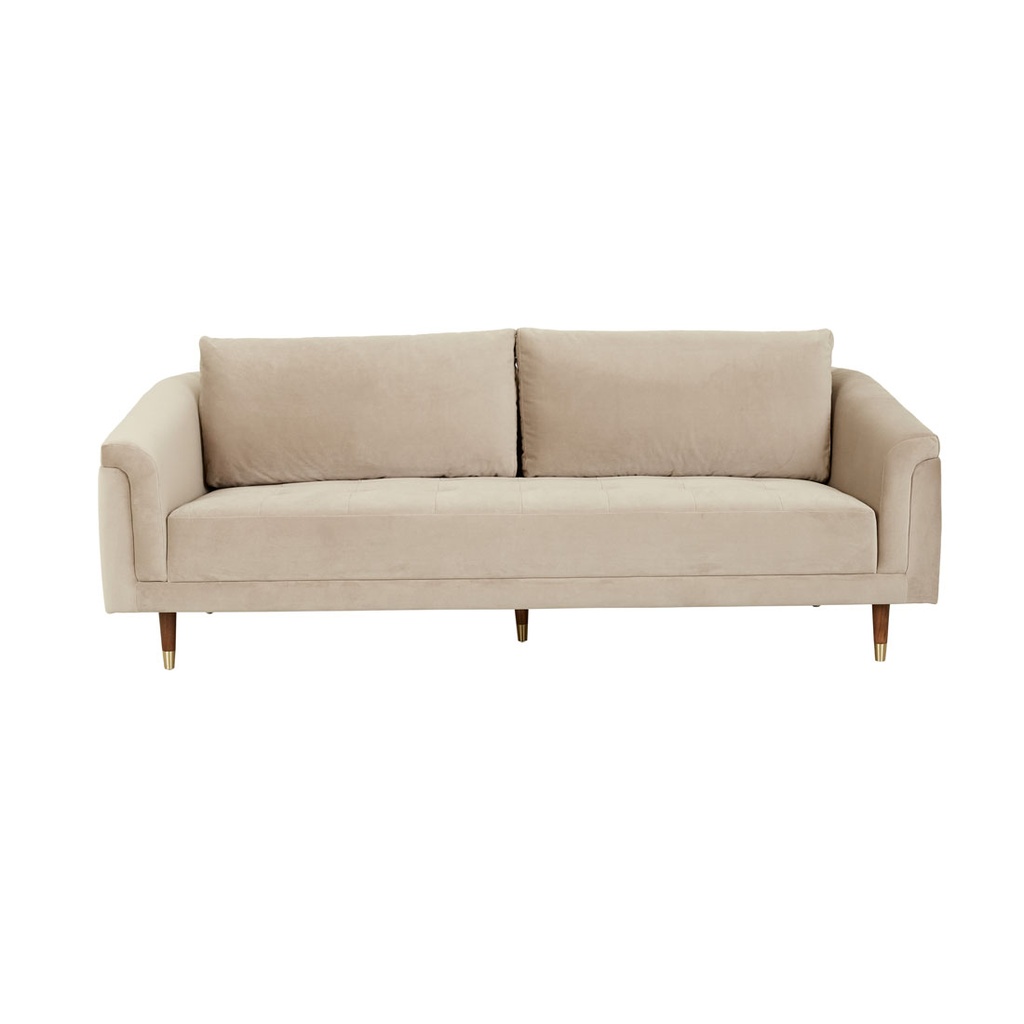[VITTORIA-CARSON-3-SEATER-SOFA-PEARL-VELVET-DARK-WALNUT-SOF-VIT-CAR3S-DARK-WALNUT] Vittoria Carson 3 Seater Sofa - Pearl Velvet - Dark Walnut