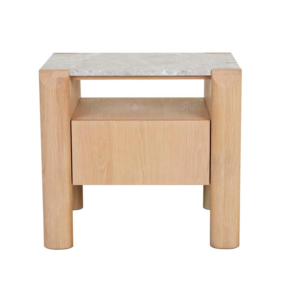 [WILLA-MARBLE-BEDSIDE-GREY-MARBLE-SATIN-OAK-SIDE-WILLA-MAR-1DW-SATIN-OAK] Willa Marble Bedside - Grey Marble - Satin Oak