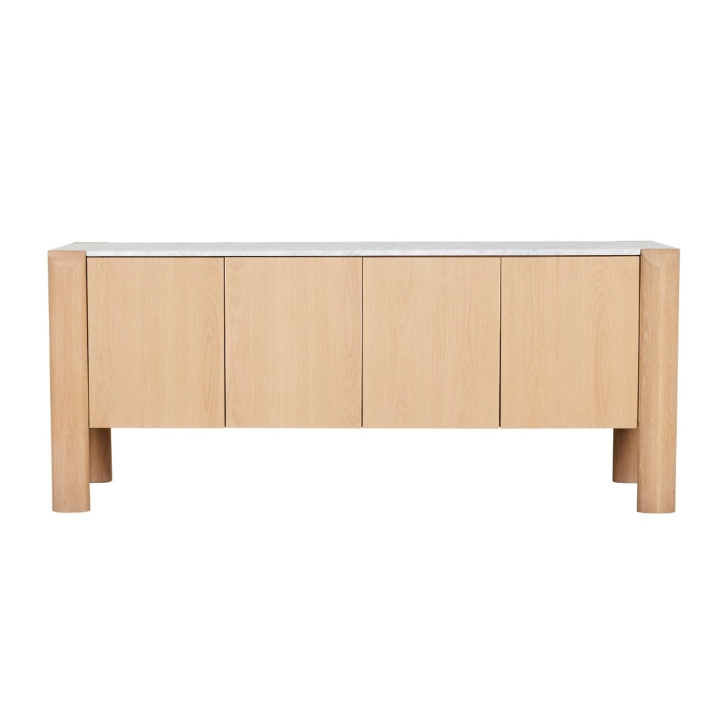 [WILLA-MARBLE-BUFFET-WHITE-CALACATTA-MARBLE-SATIN-OAK-BUF-WILLA-MAR-SATIN-OAK] Willa Marble Buffet - White Calacatta Marble - Satin Oak