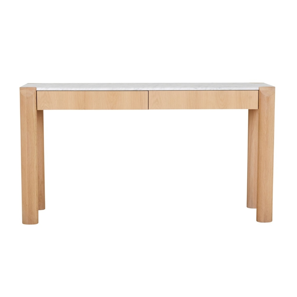[WILLA-MARBLE-CONSOLE-WHITE-CALACATTA-MARBLE-SATIN-OAK-CONS-WILLA-MAR-2DW-SATIN-OAK] Willa Marble Console - White Calacatta Marble - Satin Oak