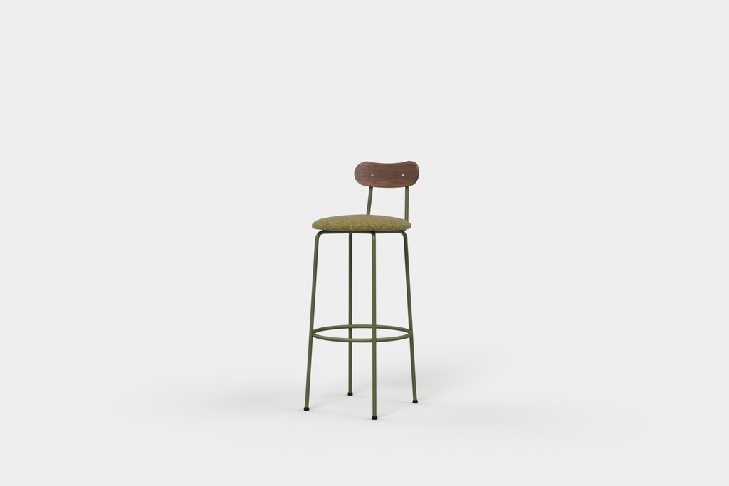 Kai Bar Stool High Upholstered Seat and Veneer Back