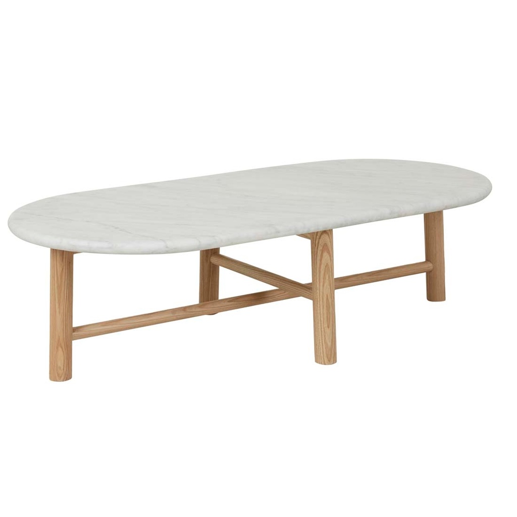 Artie Oval Marble Coffee Table - Matt White Marble - Natural Ash