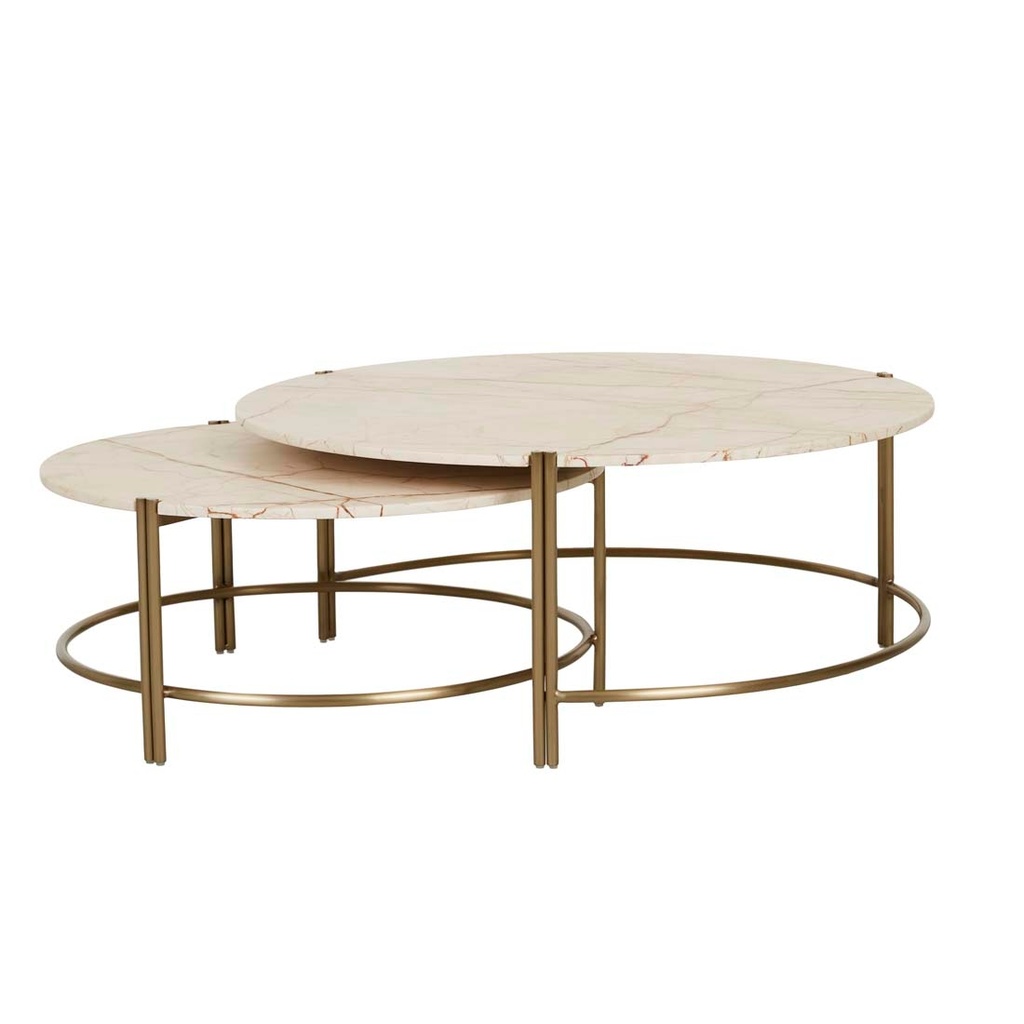 [ATLAS-TWIN-NEST-COFFEE-TABLE-MATT-BROWN-VEIN-MARBLE-BRUSHED-GOLD-CTO-ATLAS-TWIN-NEST-BRUSHED-GOLD] Atlas Twin Nest Coffee Table - Matt Brown Vein Marble - Brushed Gold