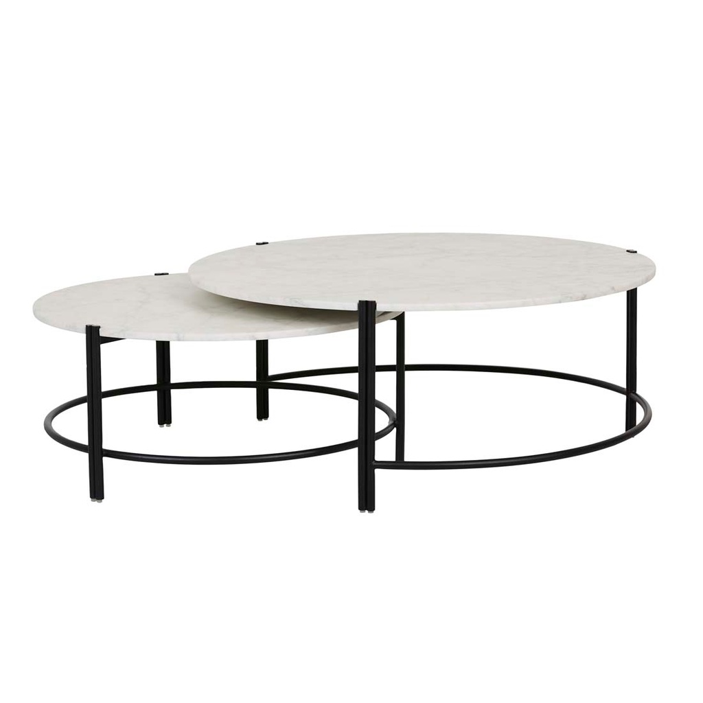[ATLAS-TWIN-NEST-COFFEE-TABLE-MATT-WHITE-MARBLE-BLACK-METAL-CTO-ATLAS-TWIN-NEST-BLACK-METAL] Atlas Twin Nest of 2 Coffee Tables - Matt White Marble - Black Metal