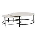 Atlas Twin Nest of 2 Coffee Tables - Matt White Marble - Black Metal
