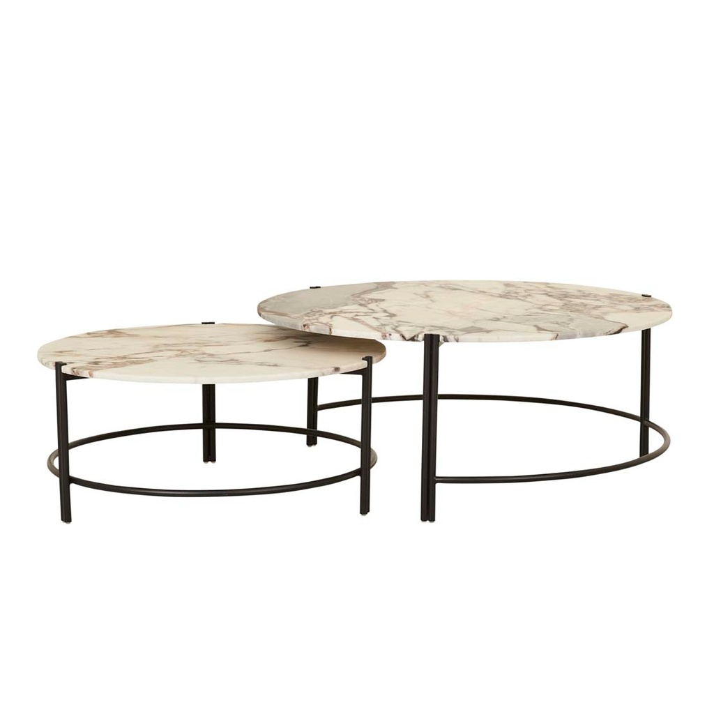 [ATLAS-TWIN-NEST-COFFEE-TABLE-NATURAL-OCEAN-MARBLE-BLACK-METAL-CTO-ATLAS-TWIN-NEST-BLACK-METAL] Atlas Twin Nest of 2 Coffee Tables - Natural Ocean Marble - Black Metal