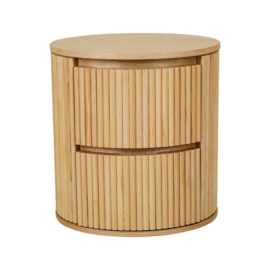 [BENJAMIN-RIPPLE-ROUND-BEDSIDE-NATURAL-ASH-SIDE-BEN-RIP-RD] Benjamin Ripple Round Bedside - Natural Ash