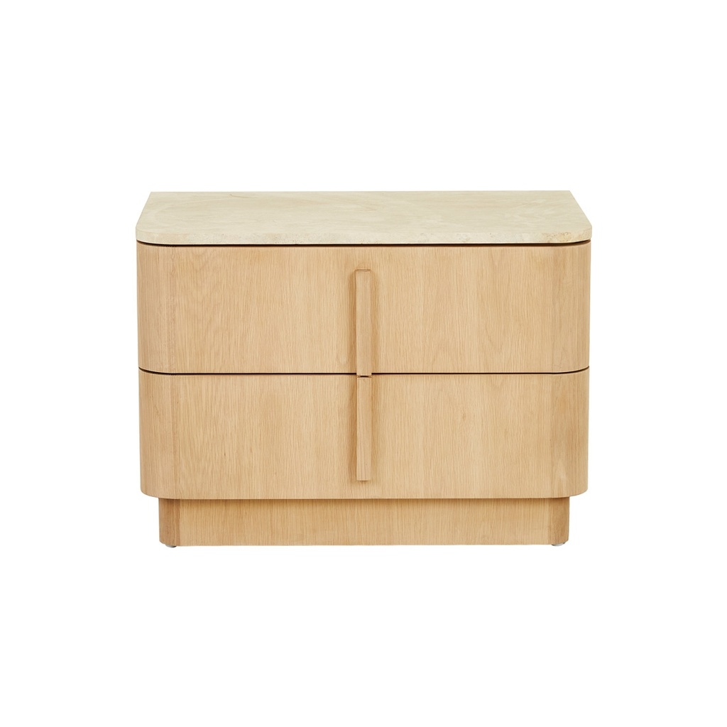 Billie Marble Bedside - Natural Travertine - Satin Oak