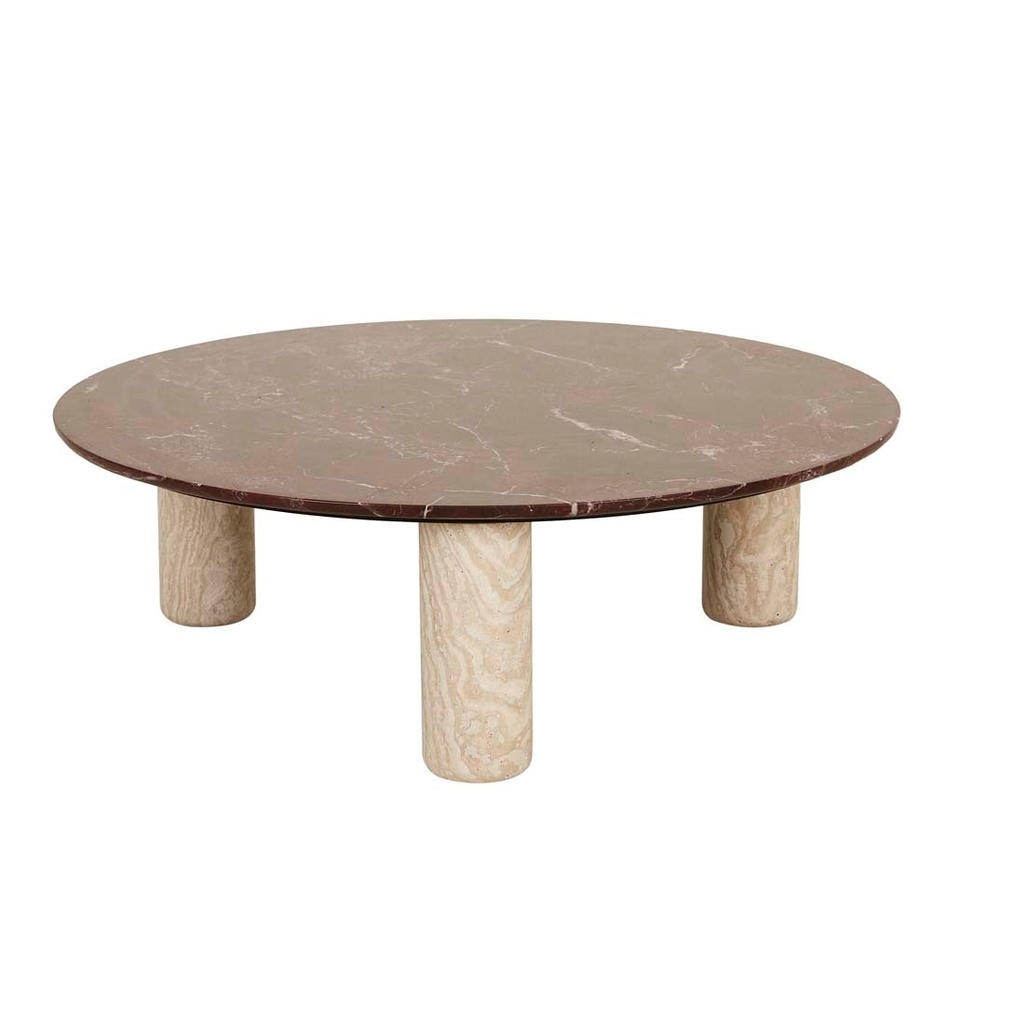 [ATLAS-ORBIT-COFFEE-TABLE-ROUGE-MARBLE-NATURAL-TRAVERTINE-CTO-ATLAS-ORB] Atlas Orbit Coffee Table - Rouge Marble - Natural Travertine