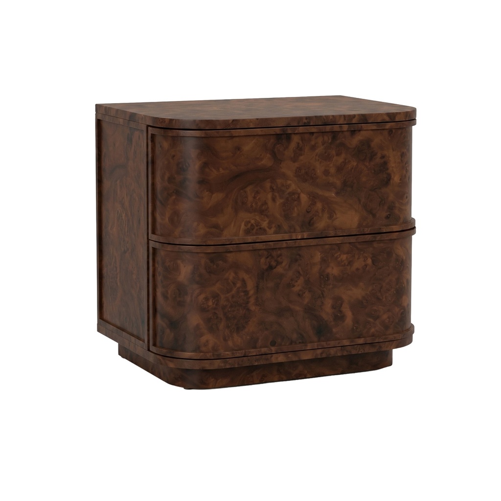 [MILLER-2-DRAWER-BURL-BEDSIDE-DARK-BURL-SIDE-MILL-2DW-BRL] Miller 2 Drawer Burl Bedside - Dark Burl