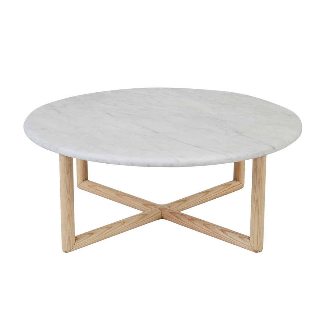 [CAMILLE-MARBLE-COFFEE-TABLE-MATT-WHITE-MARBLE-NATURAL-ASH-CTO-CAMI-MAR-NATURAL-ASH] Camille Marble Coffee Table - Matt White Marble - Natural Ash