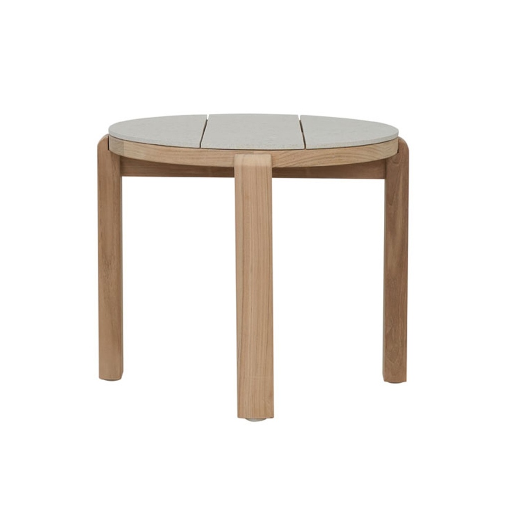 Cannes Quadra Round Side Table - Crema - Natural Teak